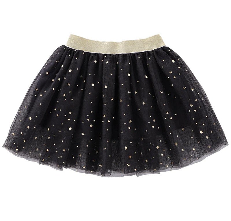 Tortoise & Rabbit Toddlers Girls Sparkle Tulle Tutu Skirt with Sequins Stars Moon Sun (Black, 3-4years) - Image 1